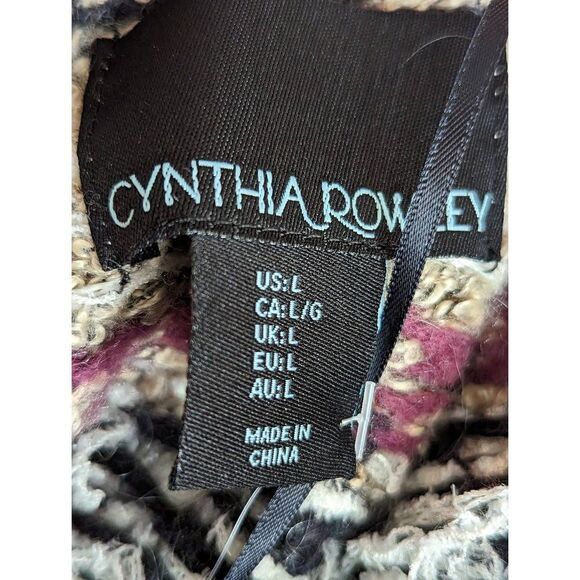 Cynthia Rowley Women Long Sleeve Scoop Neck Open-Knit Sweater Heathered Black Si - Picture 11 of 14